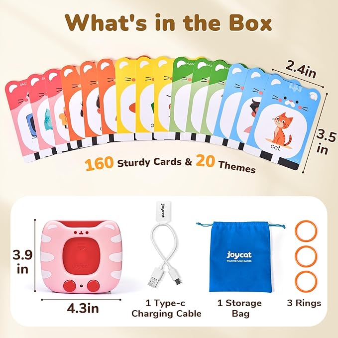 JoyCat Talking Flash Cards for Toddlers 3-5, 314 Words with Durable Thick Cards & Clear Audio, Easy to Slide in and Out, Speech Therapy Toys, Birthday Gifts for Boys Girls