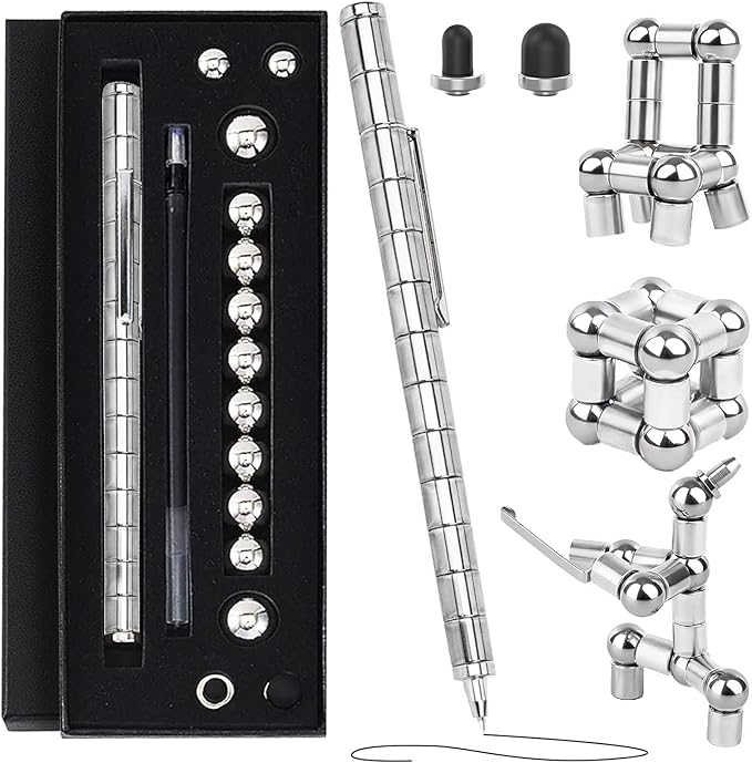 Magnetic Fidget Pen Toys - Multifunctional Writing Novel Pen for Friends, Kids, Boys, Girls, Teens 8 9 10 11 12, Office Teacher Birthday Party Gifts, Stress & Anxiety Relief(Silver)