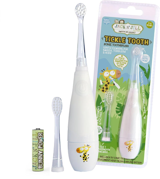 Jack N' Jill Kids Tickle Tooth Sonic Electric Toothbrush and Replacement Head, LED Brush Head with Light Timer and 30 Second Pulse Reminder, Extra Soft Bristles Suitable from 0-6 Years