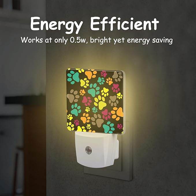 Plug Night Light,Cute Colorful Paw Print Night Light Lamp Auto Sensor Energy Efficient Dusk to Dawn Lights for Girls Boys Women Room Decor,Hallway,Kitchen,Bathroom,Nursery,Stairs