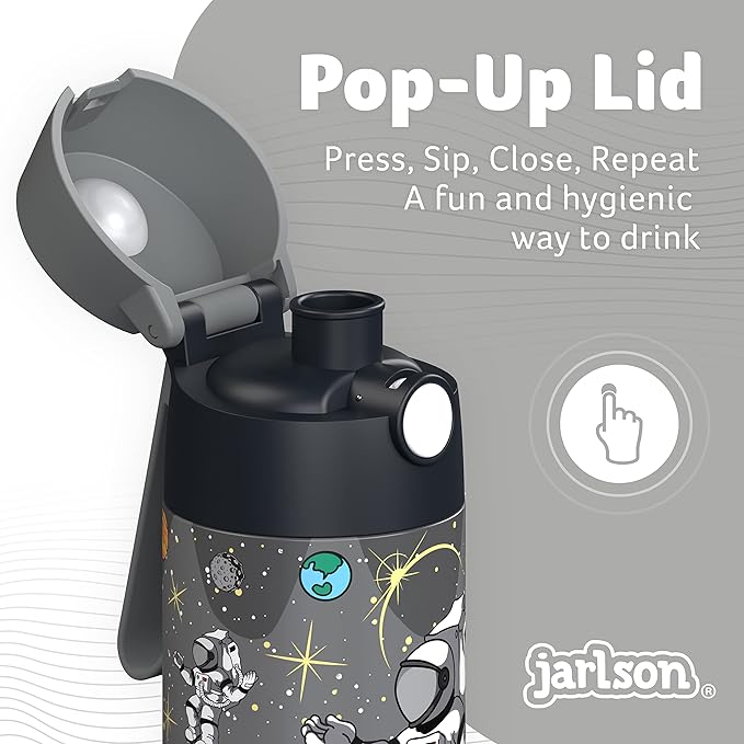 Jarlson® Mali Children's Water Bottle, Thermal Stainless Steel Water Bottle, BPA-Free, Leak-Proof, Children's Bottle with Chug Lid, Bottle for School, Nursery (Astronaut 'Star', 350 ml)