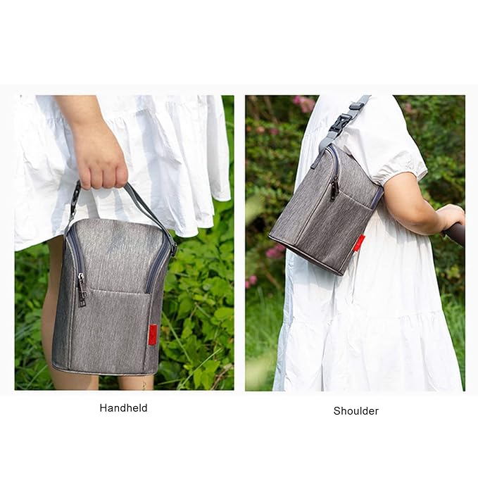 Asixxsix Insulated Baby Bottle Bag, Baby Bottle Holder Extra Storage, and, Easy to Carry, Travel Accessory, Keeps Bottles Warm or Cooler (Gray)