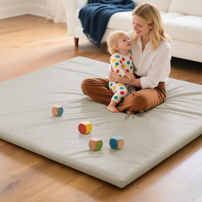 Mallify Vegan Leather Baby Play Mat, 50x50 Thick & Waterproof Foam Playpen Mat for Babies and Toddlers, Non-Toxic Baby Play mats for Floor, Gray