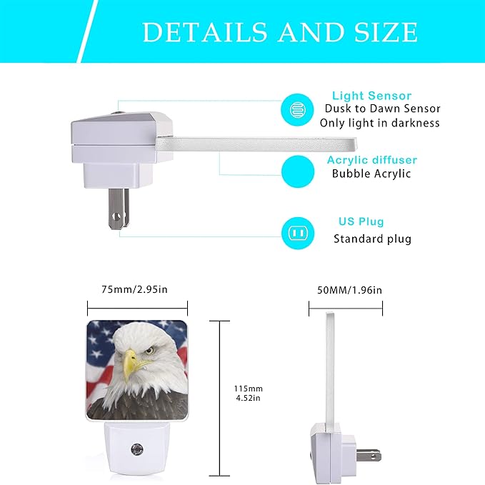 American Flag Night Light,Eagle Night Lights 0.5W Sleep Friendly for Boys Girls Led Lamp Dusk to Dawn Sensor Nightlight for Stairway/Hallway/Kitchen