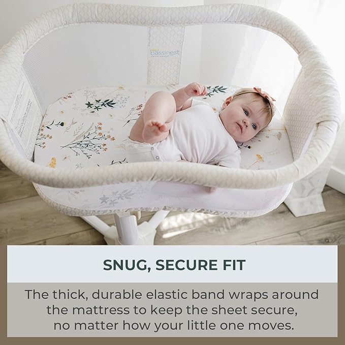 Pobibaby - 2 Pack Premium Bassinet Sheets for Standard Bassinets - Ultra-Soft Jersey Knit, Stylish Floral Pattern, Safe and Snug for Baby (Wildflower)