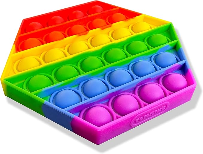 TOMMIKE Hexagon Push Pop Fidget Toy Bubble Sensory for Anxiety & Stress Relief Special Needs Autism Learning Office School Game Crafts Kids Adults (Rainbow)
