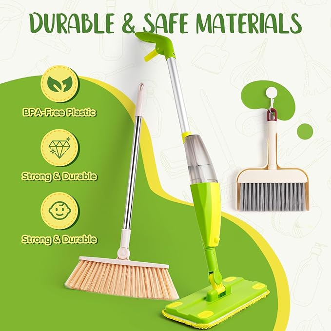 Kids Cleaning Toy Set,Mini Spray Mop Montessori Toys Pretend Play Cleaning Tool for Toddlers with Spray Mop & Kids Broom Dustpan Set Cleaning Toys Gift for Toddlers Girls Boys Age 3+