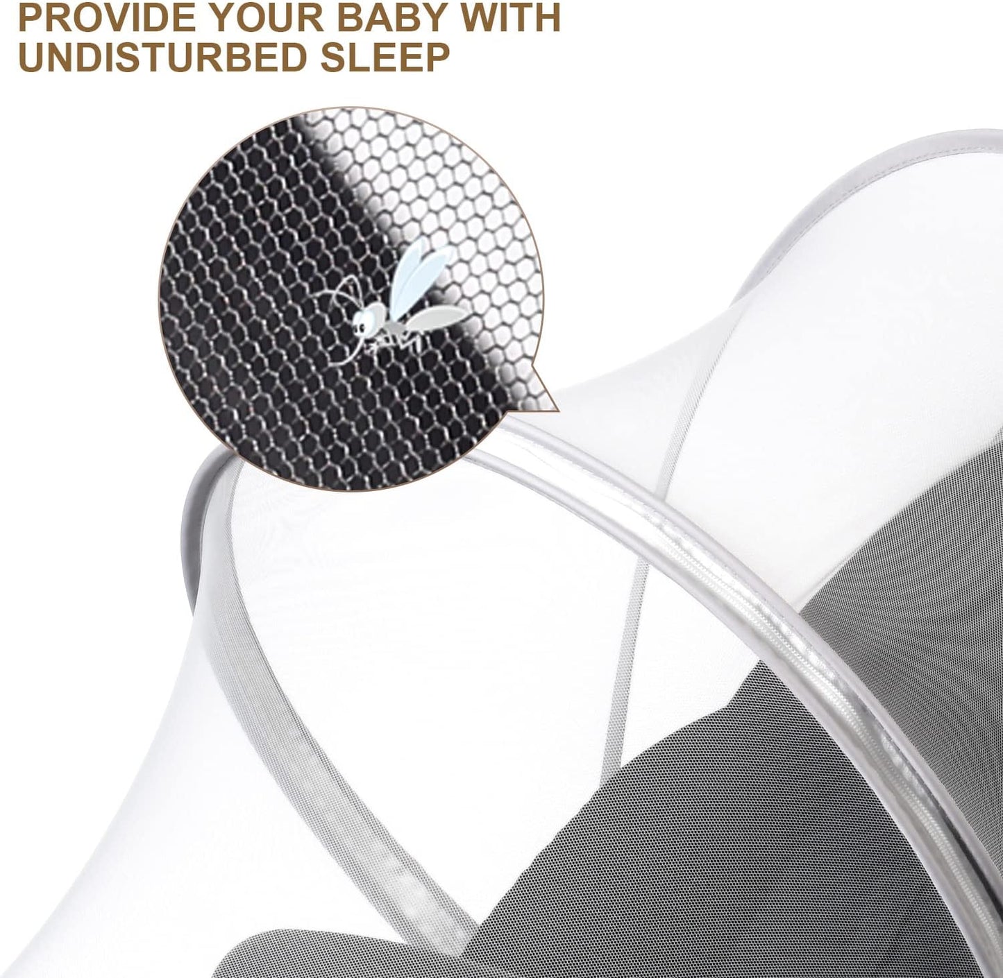 Baby Mosquito Net with Double Zipper, Bassinet Stroller Cover for Baby/Car Seat/Cradles/Carriers, Easy to Use, Keep Insects/Bugs/Cats Out, White