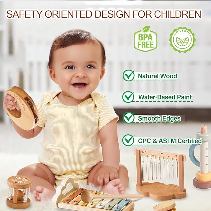 Baby Montessori Musical Instruments,Wooden Percussion Xylophone Musical Toys for Toddlers,Sensory Toys for 18+ Month Old,Kids Preschool Educational,Birthday Gift for Ages 2 3