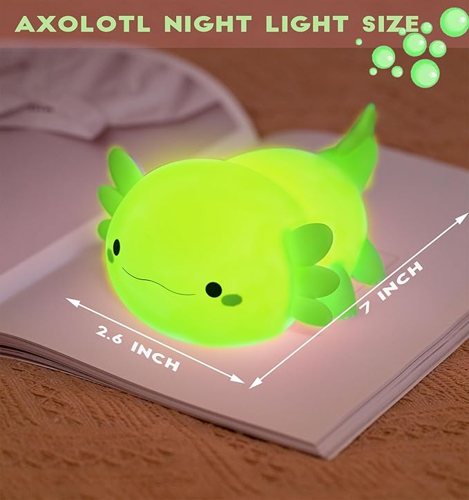 DREAMING MY DREAM Axolotl Night Light for Kids,Cute Axolotl Gifts lamp Rechargeable Light Table Bedside Lamp,LED Animal Silicone Nursery Night Lamp Cute Room Decor for Kids Girls Boys