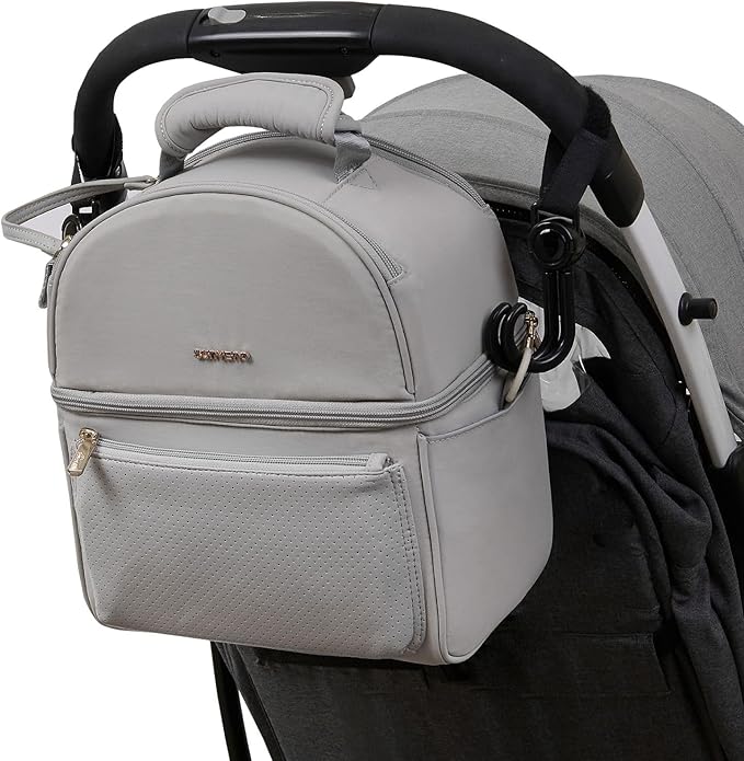 Sunveno Breastmilk Cooler Bag Set with 2 Ice Packs & Detachable Insulation Box, 15-Hour Cold Retention Foil-Lined Leak-Proof Tote Fits 3 Baby Bottles for On-The-Go Pumping Moms, Daycare & Travel,Grey