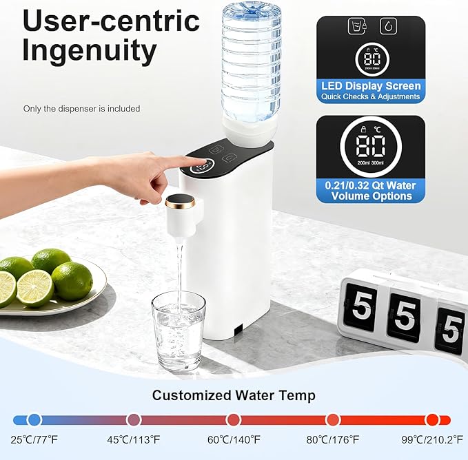 Instant Hot Water Dispenser, Mineral/Bottled Water Dispenser With Sturdy Faucet And Cover, 5 Temperatures Baby Bottle Warmer Formula Dispensers For Baby Formula, Hot Waters Kettle