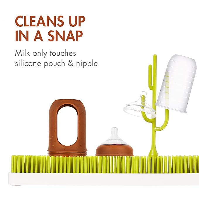 Boon Nursh Reusable Silicone Pouch Baby Bottles - Medium Flow Nipple - Silicone Baby Bottle Pouch and Nipple - Baby Feeding Essentials - Speckle - 3-6 Months - 3 Count - 8 Ounce