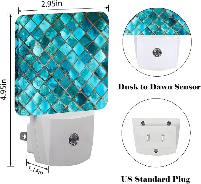 Turquoise Blue Night Light,Plug Into Wall Decor for Stairway,Hallway,Kitchen,Dusk to Dawn Sensor Nightlights for Boys/Girls/Women/Men Room Gifts