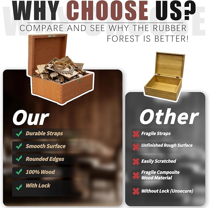 Locked Wooden keepsake box with Hinged Lid, Ash Wood Decorative Keepsake Box (11x5x8.46 in), Handmade Mortise & Tenon Joints, Durable Wood Box Storage for Jewelry & Valuables