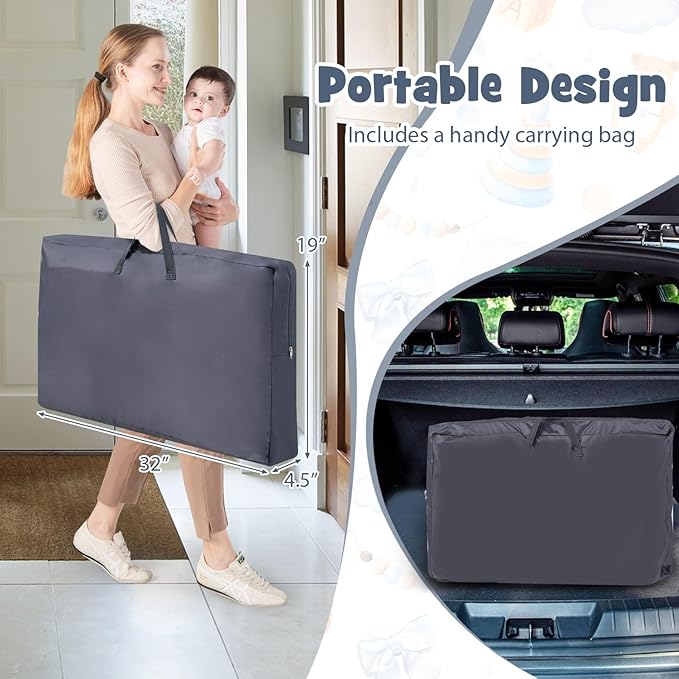 INFANS 3 in 1 Baby Bassinet, Bedside Sleeper for Newborn, Folding Crib with Mattress, Travel Bag, Wheels, 4-Sided Mesh, Easy to Assemble Cradle Co Sleeper Stationary, Rock (Dark Grey)