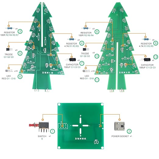 Soldering Practice Kit DIY RGB LED 3D Xmas Tree Electronics Projects Soldering Kit Welding Skills Learn Soldering Kit for DIYers Learning Electronics (05SDS01)