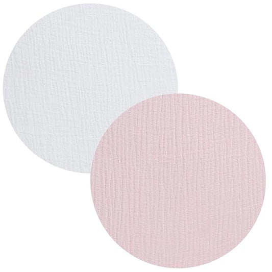 Muslin Bassinet Sheet Compatible with Graco Pack n-Play Dome LX Bassinet(not playard), 2 Pack Cotton Stylish Boho Fitted Bassinet Sheets Super Soft for Baby White & Pink