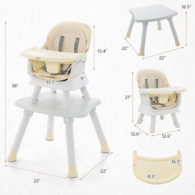 INFANS 8 in 1 Baby High Chair, Convertible Highchair for Babies and Toddlers, Infant Dining Booster Seat, Building Block Table, Kids Stool Table Chair Set with Removable Tray