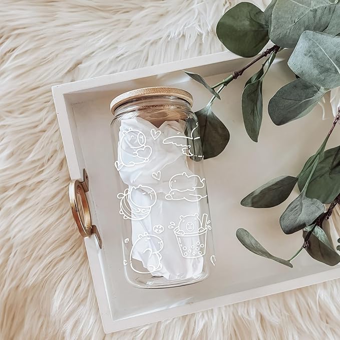 Cute Capybara Stuff - Glass Cup with Lid and Straw, Capybara Gifts for Women Girls, Funny Birthday Decoraions, Iced Coffee Cup Smoothie, 16 oz