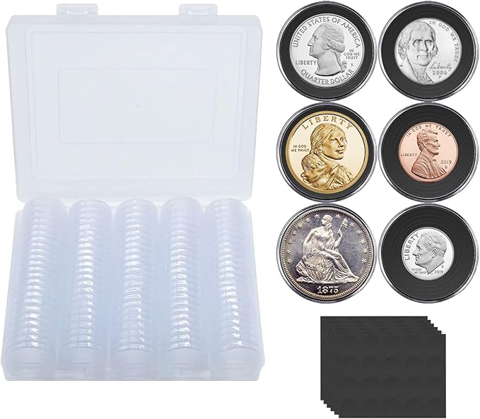 120 pcs 30mm Coin Capsules Coin Holders for Collectors, with Foam Gasket and Plastic Storage Organizer Box, 6 Sizes (17.9/19.1/21.2/24.3/26.5/30mm) Coin Case for Coin Collection Supplies (Black)