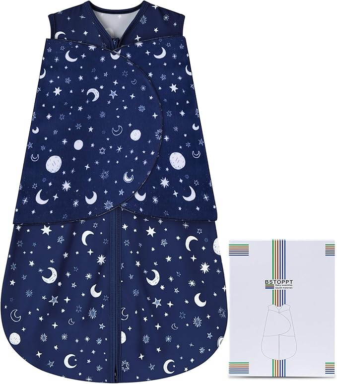 Newborn Sleep Sack Baby Swaddle,Swaddle me 0-3 Month,3-Way Adjustable Wearable Blanket,100% Rayon Cotton Swaddling Sleeping Bag，TOG 0.5 (Starry Sky, 0-3 Months)