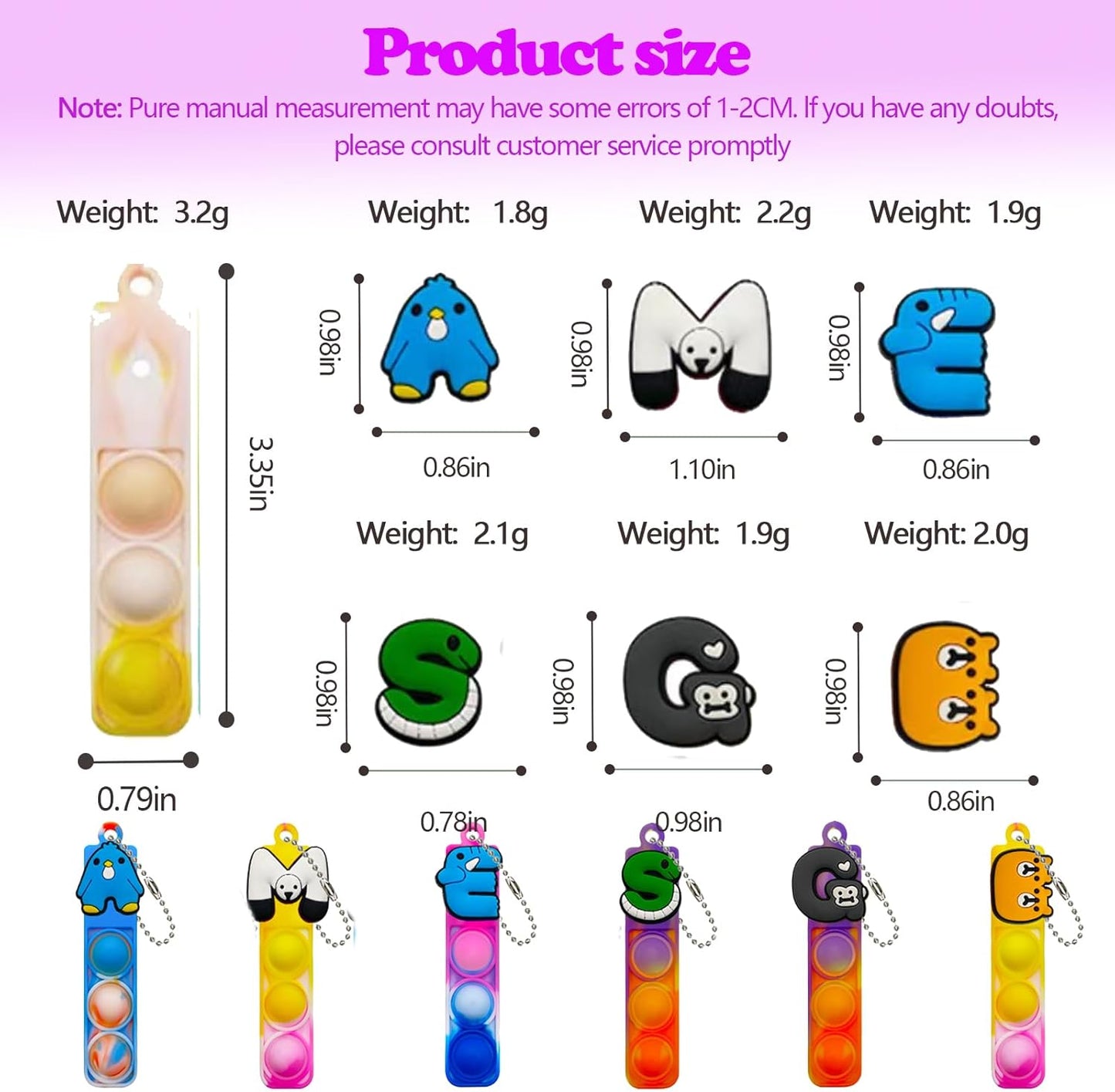 26 Pcs Mini Keychain Pop Fidget Toys for Kids, Birthday Party Favors for 3-5, 4-8, 8-12, Bulk Sensory Toys for Classroom Prizes, Party Supplies for Pinata Stuffers, Carnival Prizes (Letter)