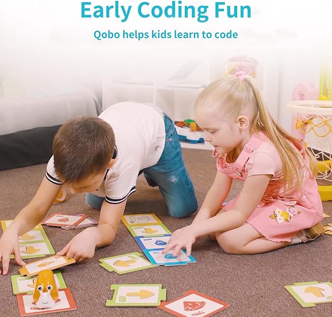 Robobloq Qobo Coding Robot for Kids 3+, Screen-Free, Coding Pets with 30 Programming Card, USB Charging, Preschool STEM Learning Activities Toys for Toddlers, Educational Kits Gift for Boys & Girlss