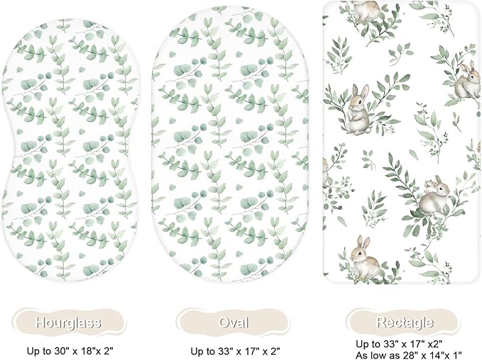 Bassinet Sheets for Baby Girls Boys 2 Pack, Fitted Baby Mattress Sheet for Rectangle, Oval, Hourglass Bassinet Mattress, Breathable Cozy & Universal Fit (Rusty Garden)
