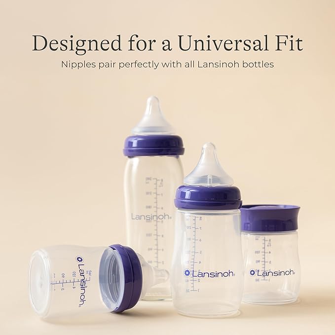 Lansinoh NaturalWave Newborn Gift Set – 3 Anti‑Colic 5 oz Bottles with S‑Flow Nipples + 3 Breastfeeding 8 oz Bottles with M‑Flow Nipples (6 Pack)