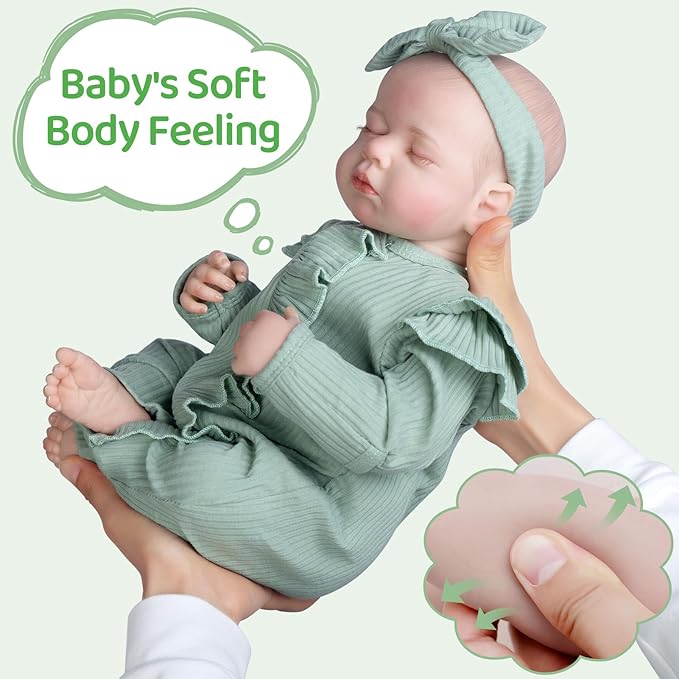 Jirachi Lifelike Reborn Baby Dolls, 18 Inch Real Life Soft Body Sleeping Newborn Baby, Realistic Reborn Baby Girl with Toy Accessories for Girls Green