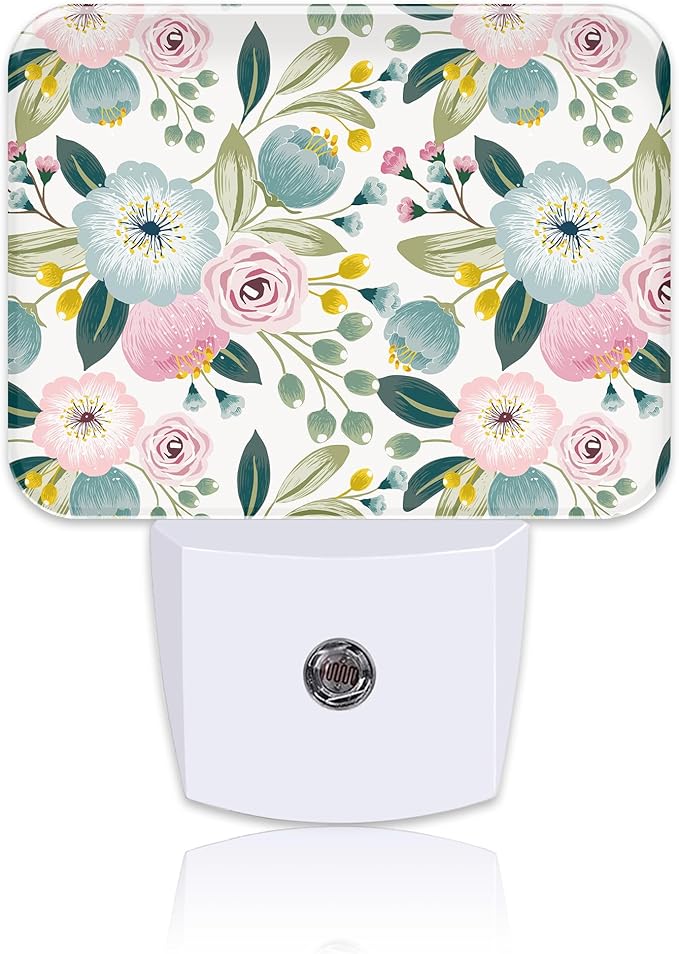 Sweet Colors Flowers Night Light Plug into Wall, Lovely Floral Night Light with Dusk to Dawn Sensor for Kid Girls Boys Women Men Room, Hallway, Kitchen, Bathroom, Stairs Decor