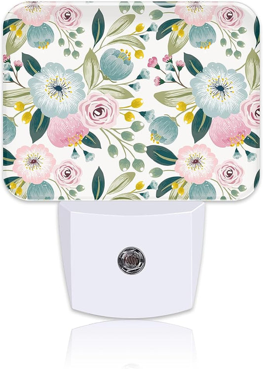 Sweet Colors Flowers Night Light Plug into Wall, Lovely Floral Night Light with Dusk to Dawn Sensor for Kid Girls Boys Women Men Room, Hallway, Kitchen, Bathroom, Stairs Decor