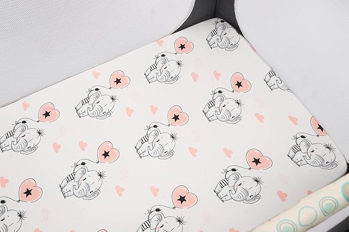 Pack n Play Sheet Stretchy Fitted Portable Mini Crib Sheets Set 3 Pack,Playard Sheets Convertible Playard Mattress Cover,Ultra Soft Jersey Material,Flamingo Elephant & Lion
