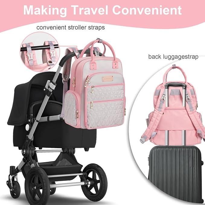 Diaper Bag Backpack - Mommy bag for hospital, Travel backpacks, Large Capacity, Multifunctional - Baby Essentials(Pink)
