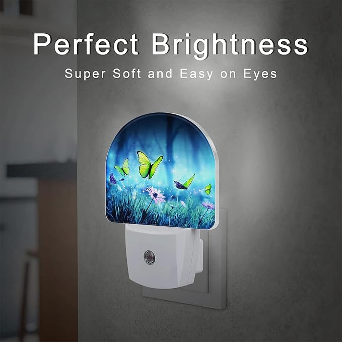 Mystic Fairy Butterflies Glowing Butterfly Forest Dusk to Dawn Plug in Night Light, 0.5w Energy Saving Sleep Friendly NightLight for Kids Boys Girls Home Decor