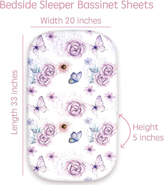 AMROSE 3 Pack Bassinet Sheets 33" x 20" Compatible with Mika Micky, Baby Delight, Dream On Me, AMKE and Other Rectangle Bassinet Mattress, Soft and Skin-Friendly, Happy Garden