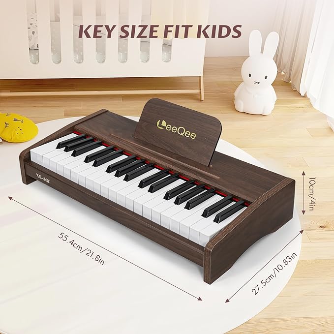 LeeQee 37-Key Wooden Kids Piano Keyboard - Electronic Music Toy with Pro Sound, Educational Learning Modes & Portable Power - Best Toddler Educational Gift for Aspiring Musicians