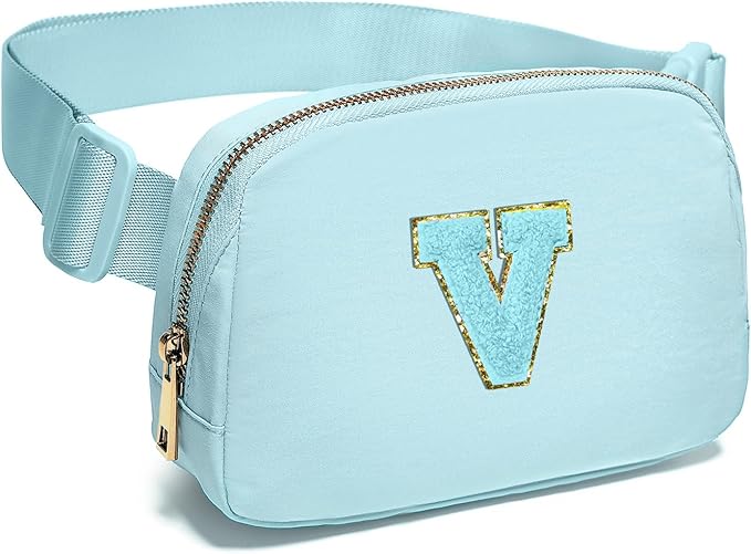 Gitus Gifts for 8 9 10 11 12 Year Old Girls Belt Bag Fanny Pack Crossbody Bags with Initial Letter Patch Cute Stuff Birthday Gifts for Teen Girls Women Personalized Trend Stuff (Icing Blue-V)