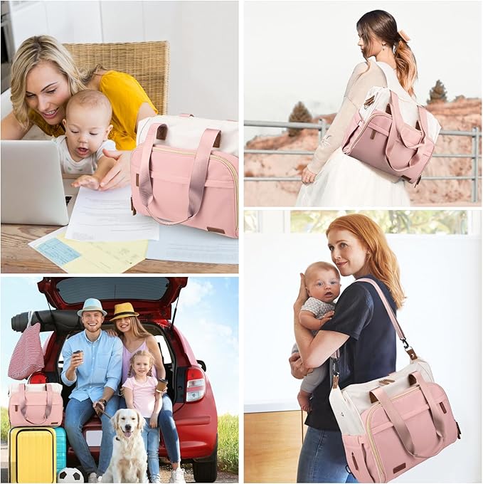 Diaper Bag Backpack, Mommy Travel Diaper Bag Tote with Shoulder Strap, Hospital Bag, Weekender Baby Bag for Mom
