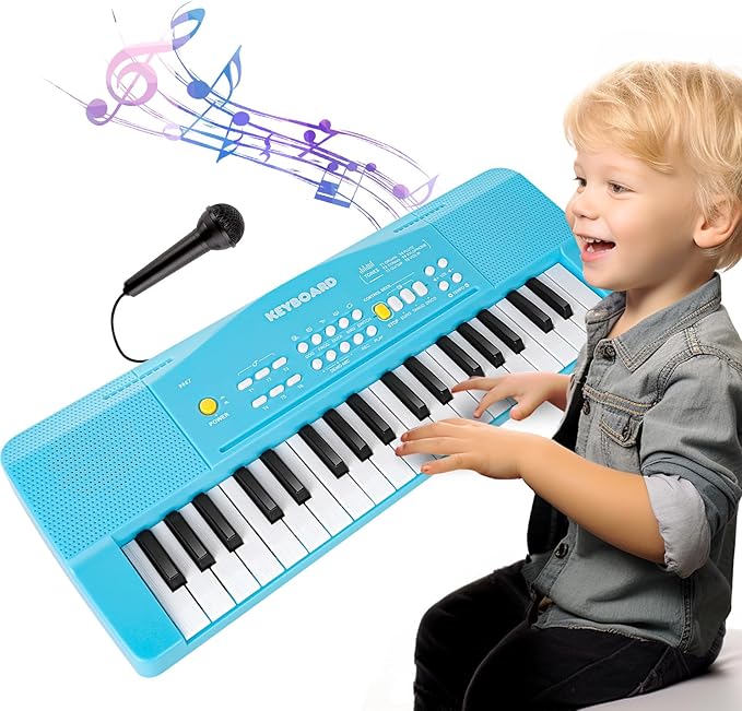Toy Piano Keyboard for Kids Upgrade Electric Pianos Toys for 3 4 5 6 7 8 Year Old Girls Boys Beginners Keyboards with Microphone Toy for 3+ Year Old Kid Gifts (Blue)