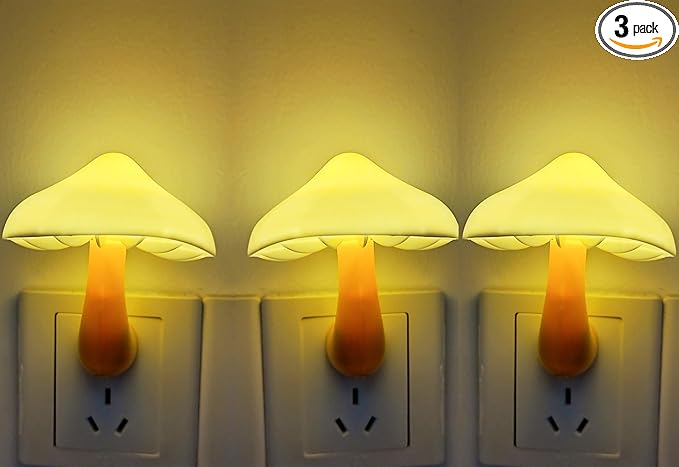 AUSAYE 3 Pack Sensor LED Night Light Plug in Lamp Mushroom Night Light for Adults Kids NightLight Bedroom,Bathroom,Toilet,Hallway,Stairs,Kitchen,Basement Warm White