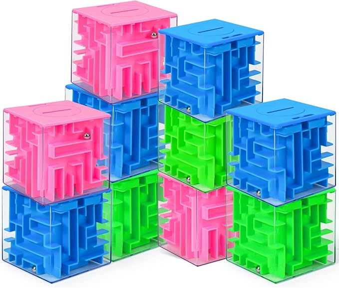 10 Pack Money Maze Puzzle Gift Boxes(3 Colors), 3D Mazes Magic Cube Money Puzzle Box Toy Set Brain Teasers for Kids Teens and Adults Birthday Party Favors