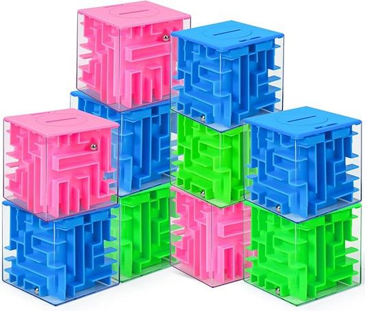 10 Pack Money Maze Puzzle Gift Boxes(3 Colors), 3D Mazes Magic Cube Money Puzzle Box Toy Set Brain Teasers for Kids Teens and Adults Birthday Party Favors