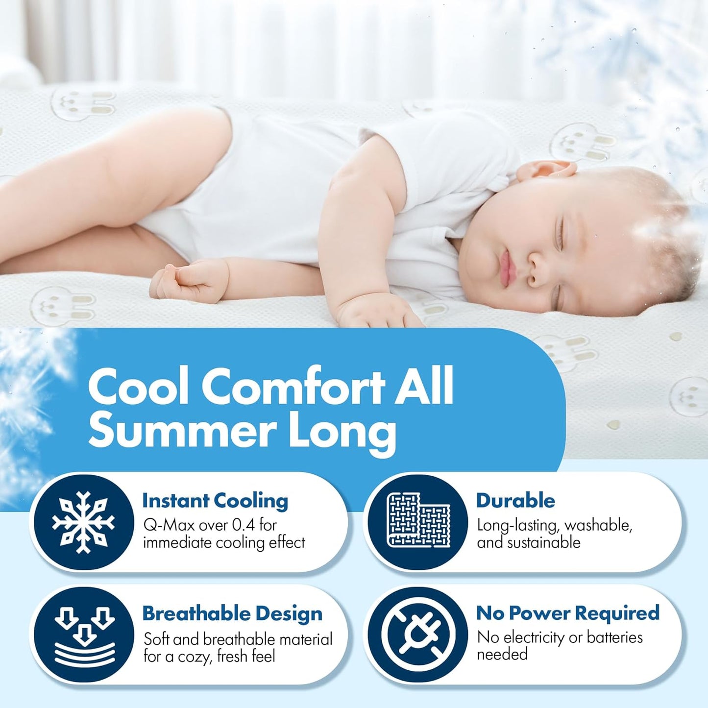 GML Bunny Cooling Crib Mattress Pad – Waterproof, Breathable Baby Mattress Protector for Toddler Bed – Hypoallergenic, Soft & Durable for Sensitive Skin – Made in Korea, Q-Max 0.4 Small Size, 27.5x47