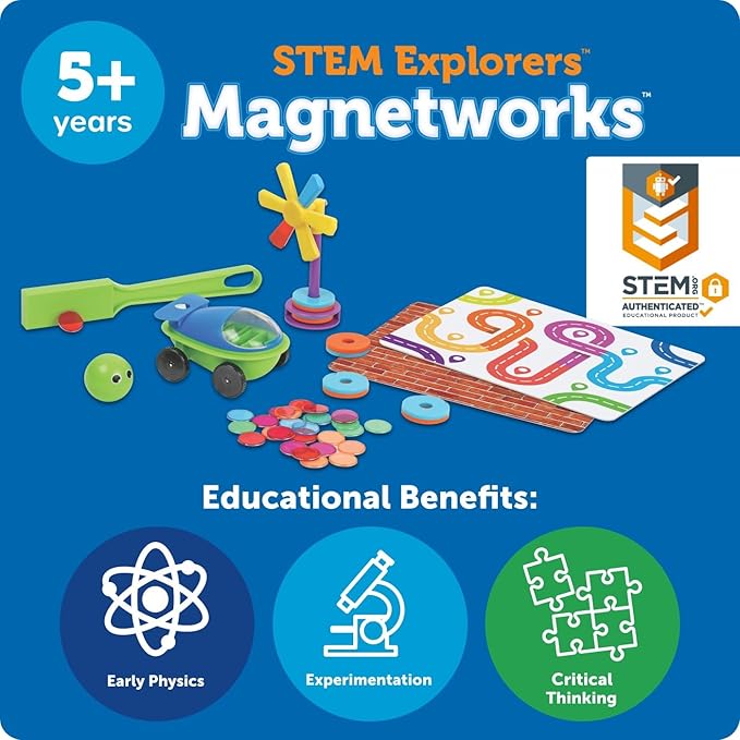 Learning Resources STEM Explorers Magnetworks, Magnetic Science Set, Physics Experiment Toys for Kids, Kindergarten and Preschool Classroom, Force and Motion Kit for Boys and Girls, Ages 5 and Up