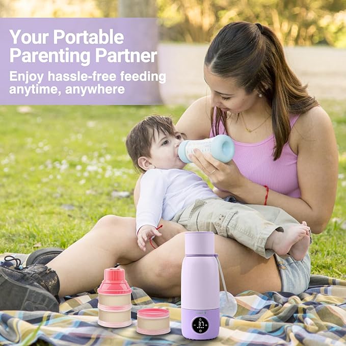 Portable Bottle Warmer for Travel - 17oz 12H Baby Bottle Milk Warmer, Fast Heat Travel Bottle Warmer for Breastmilk, USB Calentador De Biberones on The Go - Wireless Car Bottle Water Warmer Lavender
