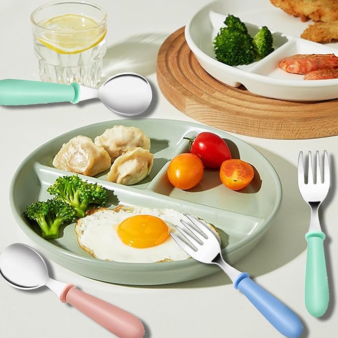12 Pieces Toddler Utensils,Stainless Steel Baby Forks and Spoons Silverware Set,Kids Silverware Set Children's Cutlery Set with Round Handle,Toddler Flatware Fork Spoon Set,Dishwasher Safe