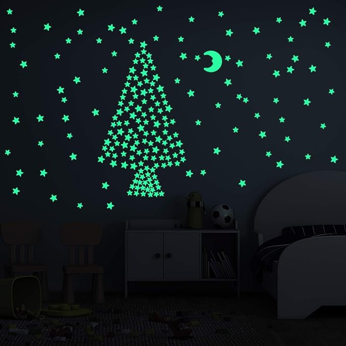 100 Pcs Colorful Glow in The Dark Luminous Stars and Moon Fluorescent Noctilucent Plastic Wall Stickers Murals Decals for Home Art Decor Ceiling Wall Decorate Kids Babys Bedroom Room Decorations