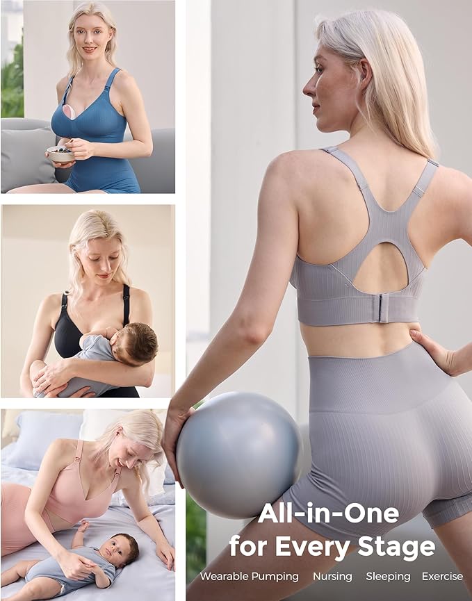 Momcozy Nursing Bras for Breastfeeding, Ribbed Maternity Bra with Racerback, Soft Stretchy Nursing Sports Bra for Yoga